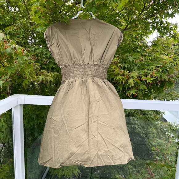 h&m army green smocked waist dress - Picture 2 of 5